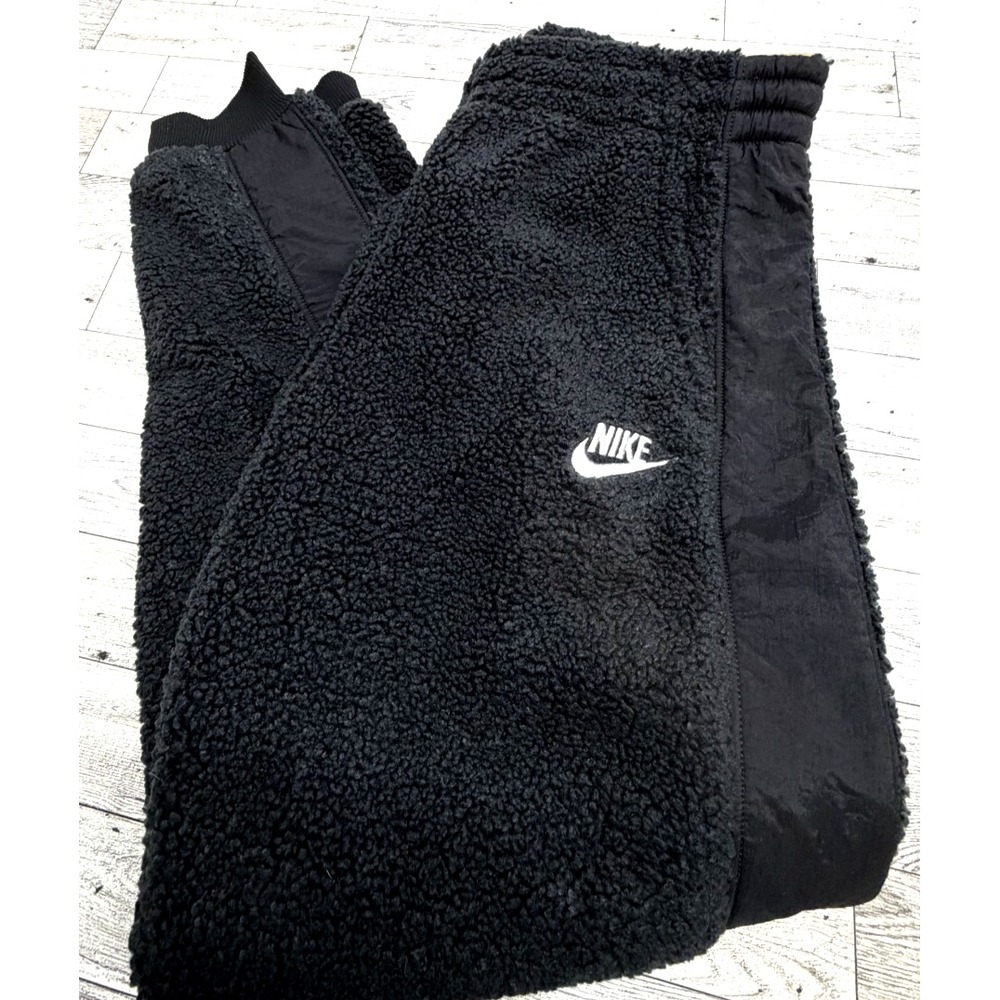 NWT Youth Nike Sportswear Club Fleece Winterized Pants Joggers Black Sherpa LG